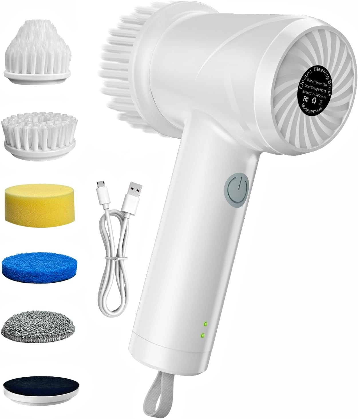 Electric Spin Scrubber Waterproof with 6 Heads 2 Speed Settings Cordless Shower