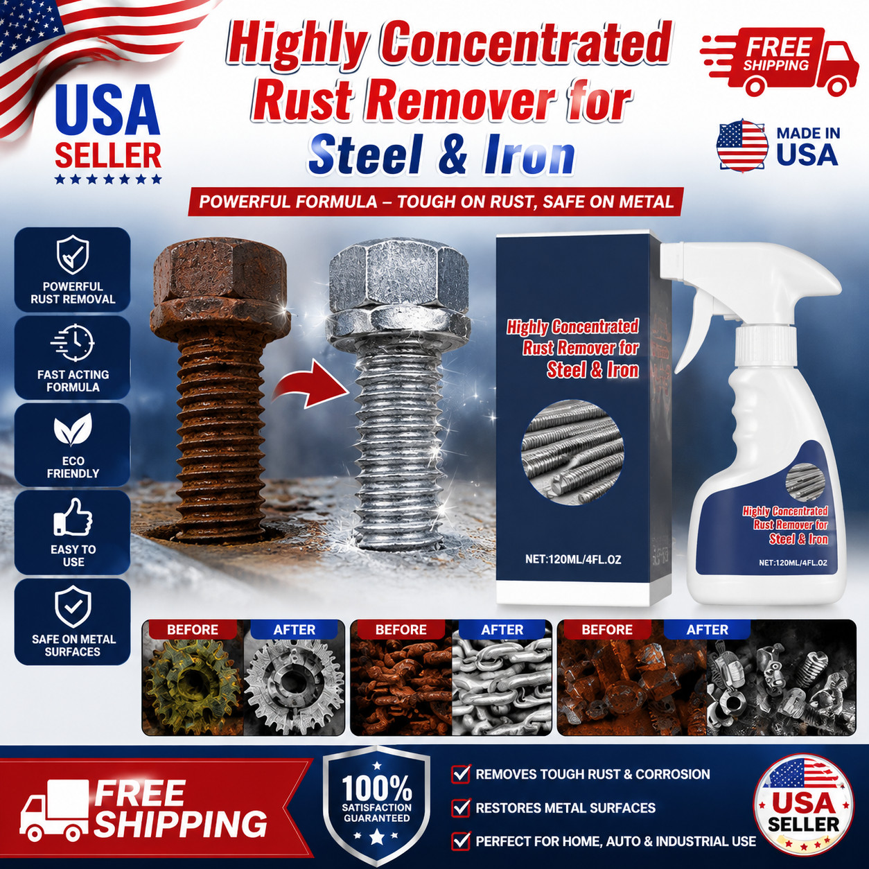 New Heavy Duty Rust Removal for Metal,Multipurpose Rust Remover Spray,Stainless