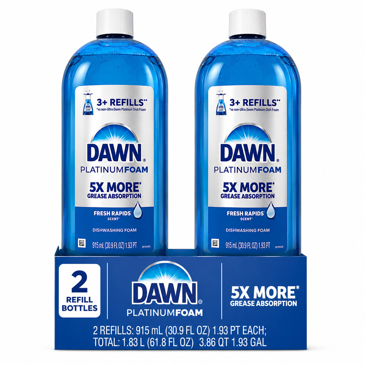Dawn Platinum Foam Dishwashing Foam Refills Fresh Rapids 30.9oz 2 Pack