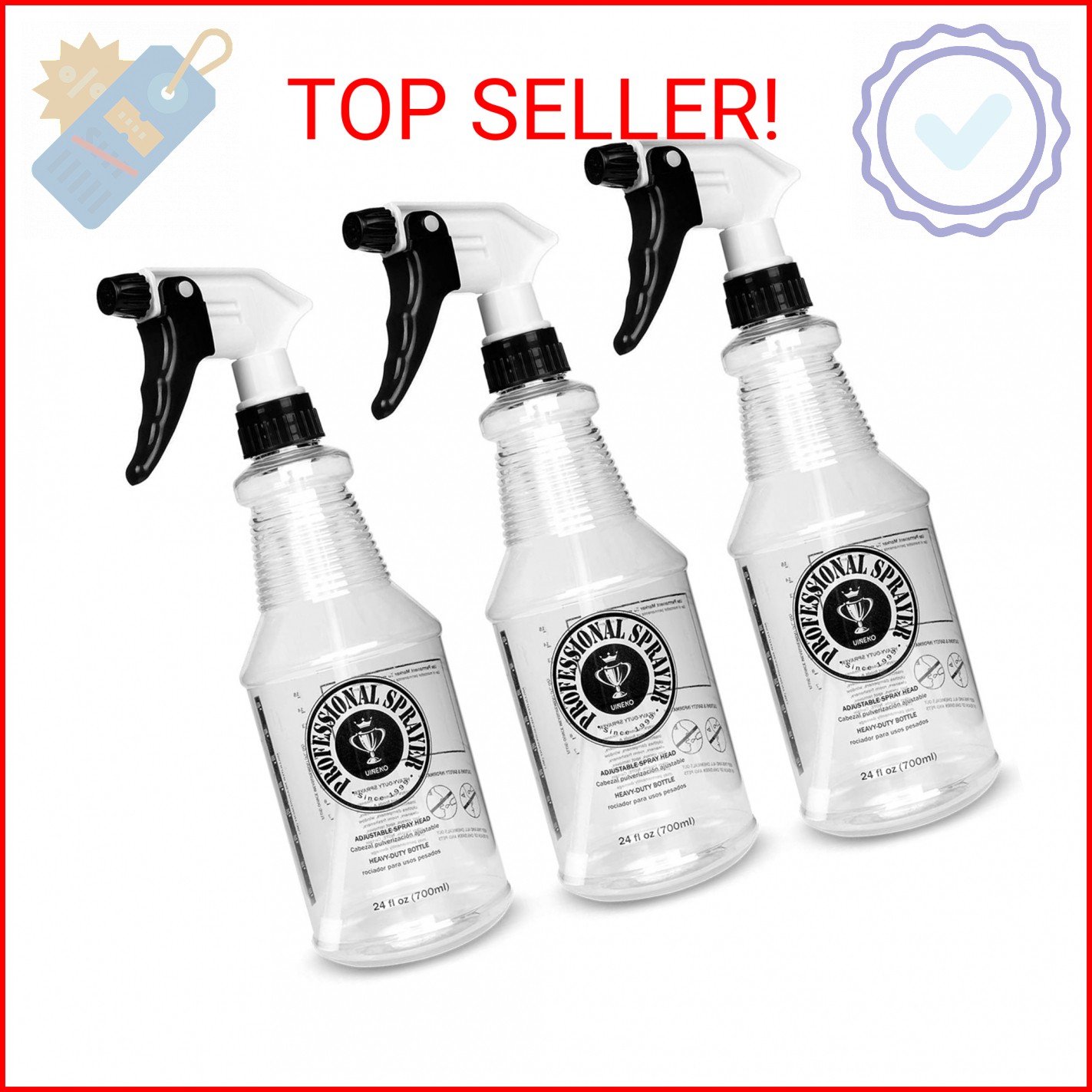 Plastic Spray Bottle (24oz 3 Pack) for Cleaning Solutions, Car Detailing Care, P