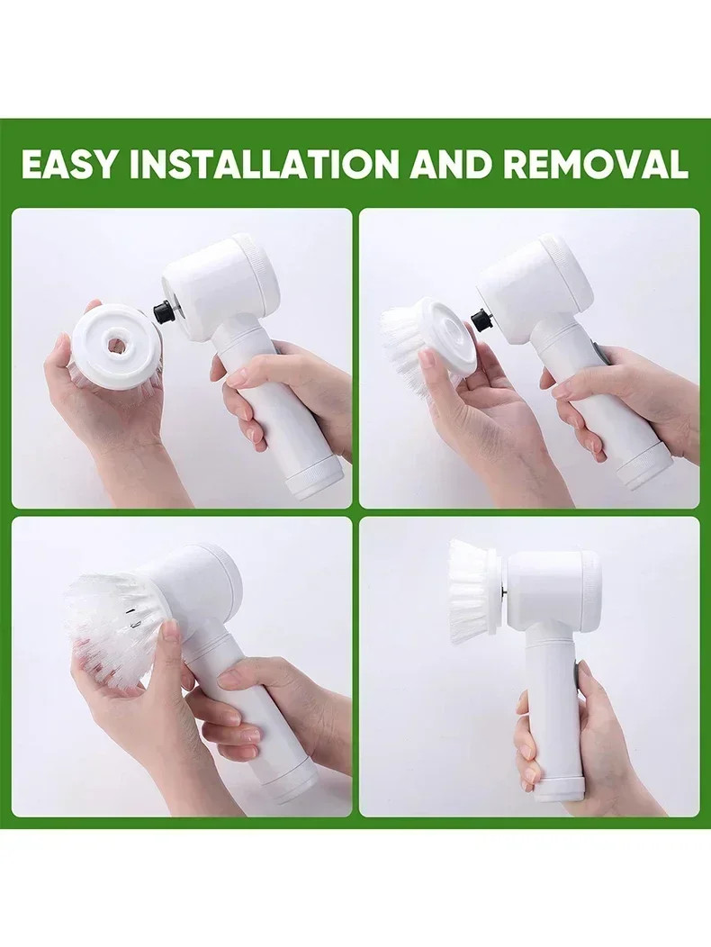 Electric Spin Scrubber Power Scrubber Cordless With 5 Replaceable Cleaning Brush
