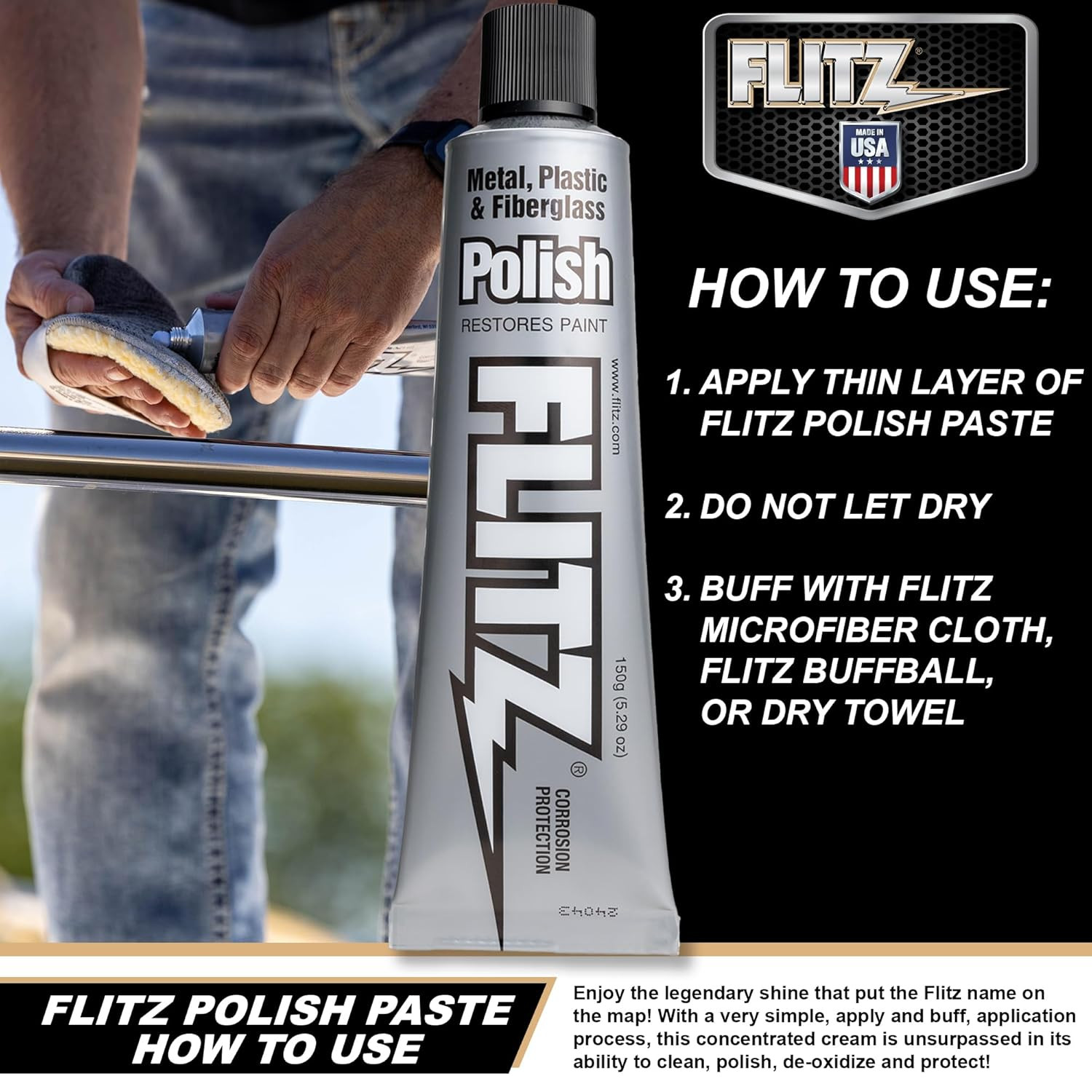 Flitz Multi-Purpose Metal Polish Paste – 5.29Oz Tube of Usa-Made Chrome Polish –