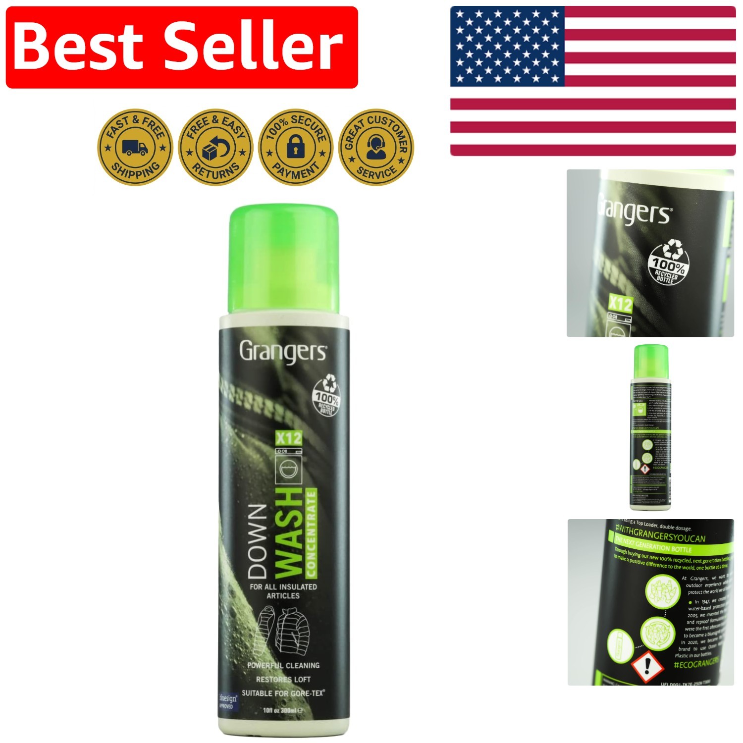 10 Fl Oz Grangers Down Wash – Sustainable Cleaner for All Down Insulated Items