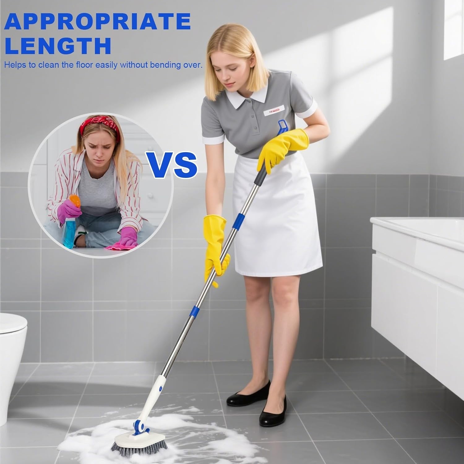 3-in-1 Tub Tile Scrubber Brush with Telescopic Pole & Pads for Bathroom, Sink