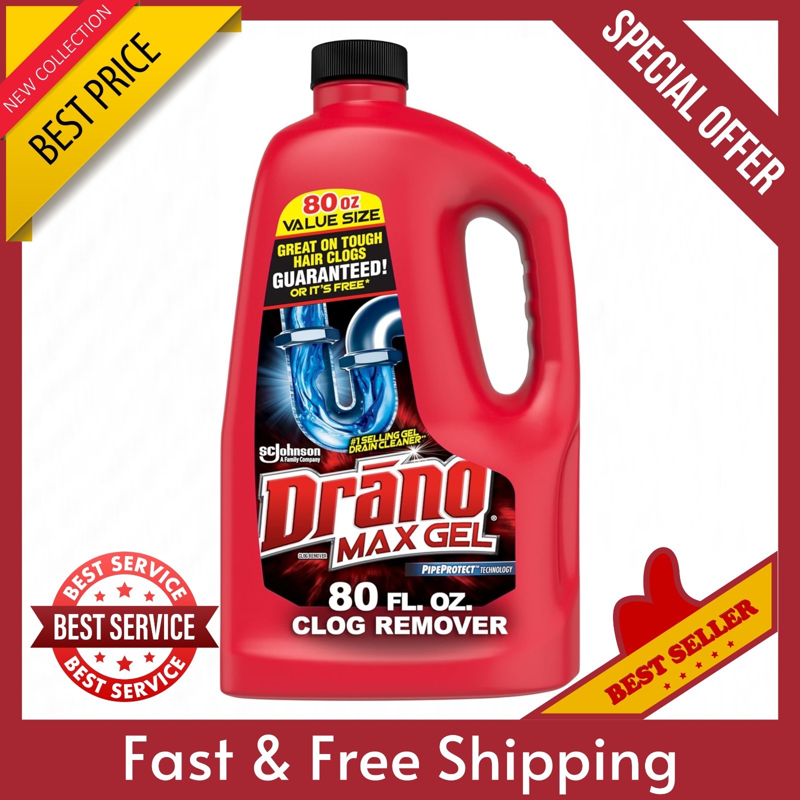 Drano Max Gel Drain Clog Remover and Cleaner for Shower or Sink Drains,80/160 Oz
