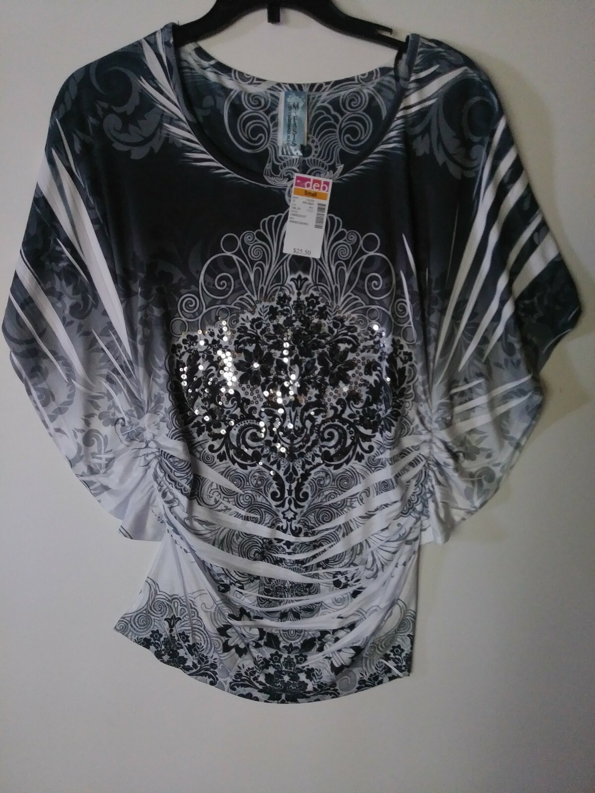 FASIS BY CALIFORNIA BLUE TOP STRETCH BLING GRAY SIZE SMALL NWT RETAIL $25.50 VGC
