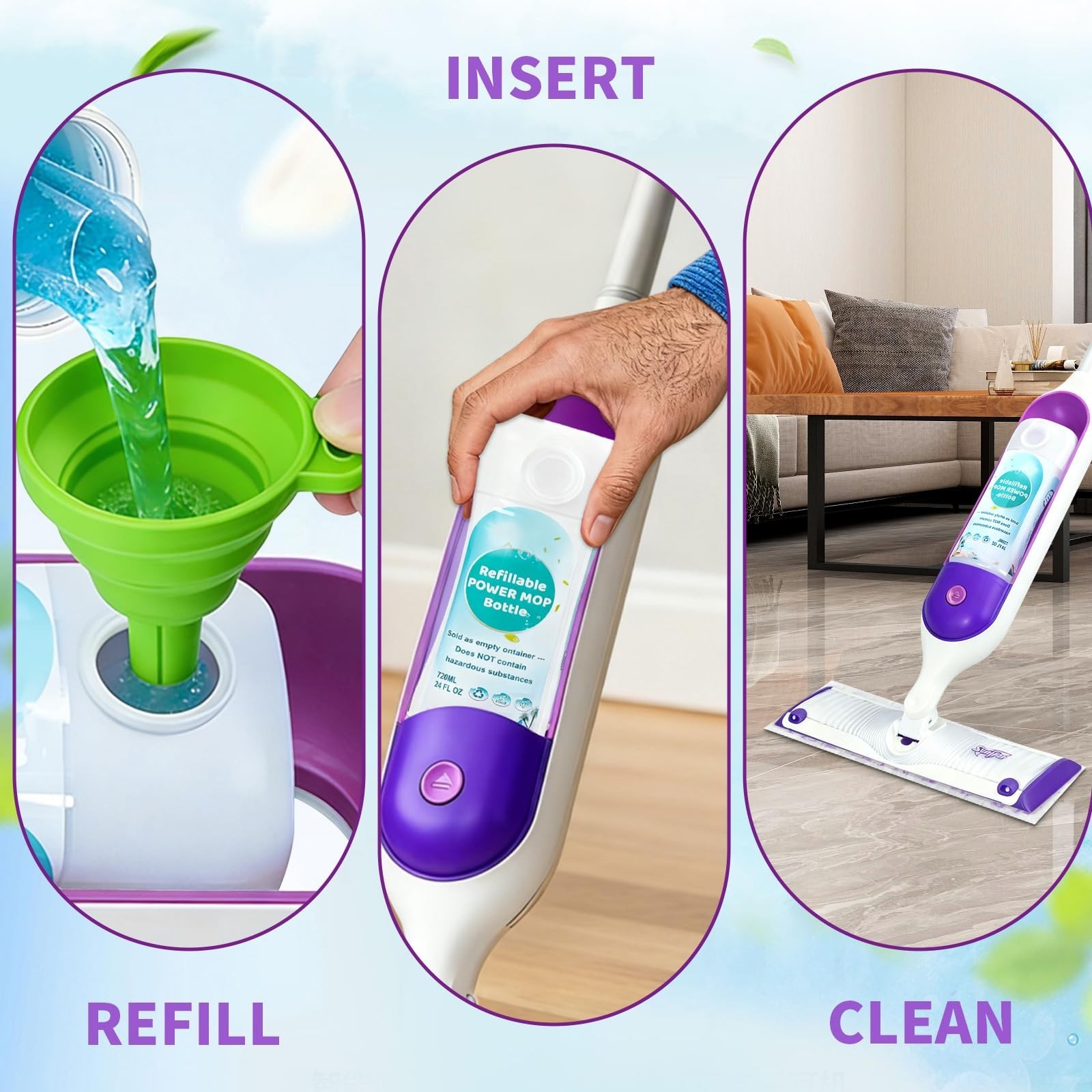 Refillable 24 FL.OZ Bottle for Swiffer PowerMop – Leak-Proof Cleaner Container,