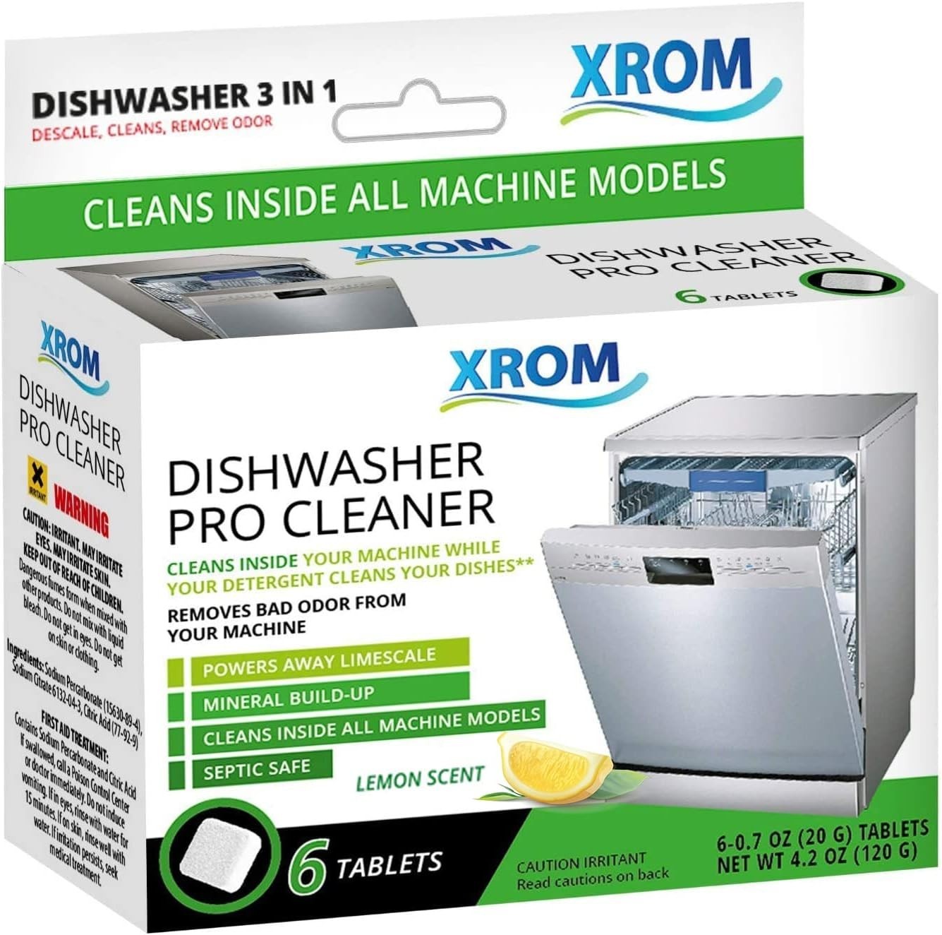 Lemon Scented Biodegradable Dishwasher Cleaner Tablets – 6 Count for Freshness