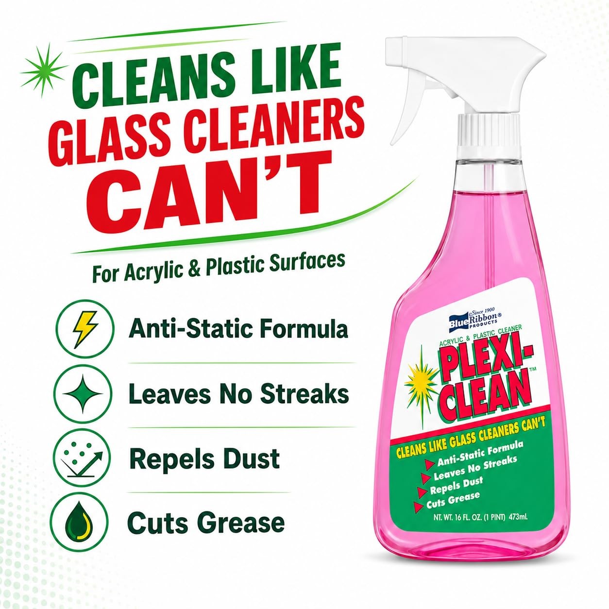 Blue Ribbon PlexiClean Acrylic and Plastic Cleaner, 16 fl. oz.