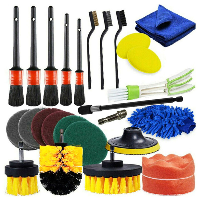 26Pcs Car Drill Wash Brush Auto Interior Wheel Home Detailing Clean Perfect Gift