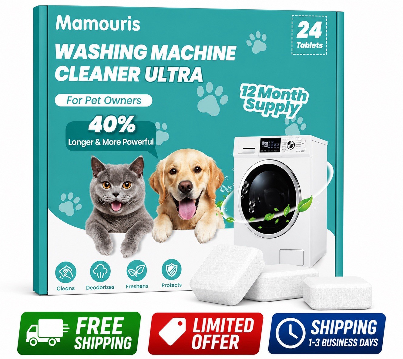 Uproot Clean Washing Machine Cleaner Tablets – 24 Pack for a 12 Month Supply. Fo