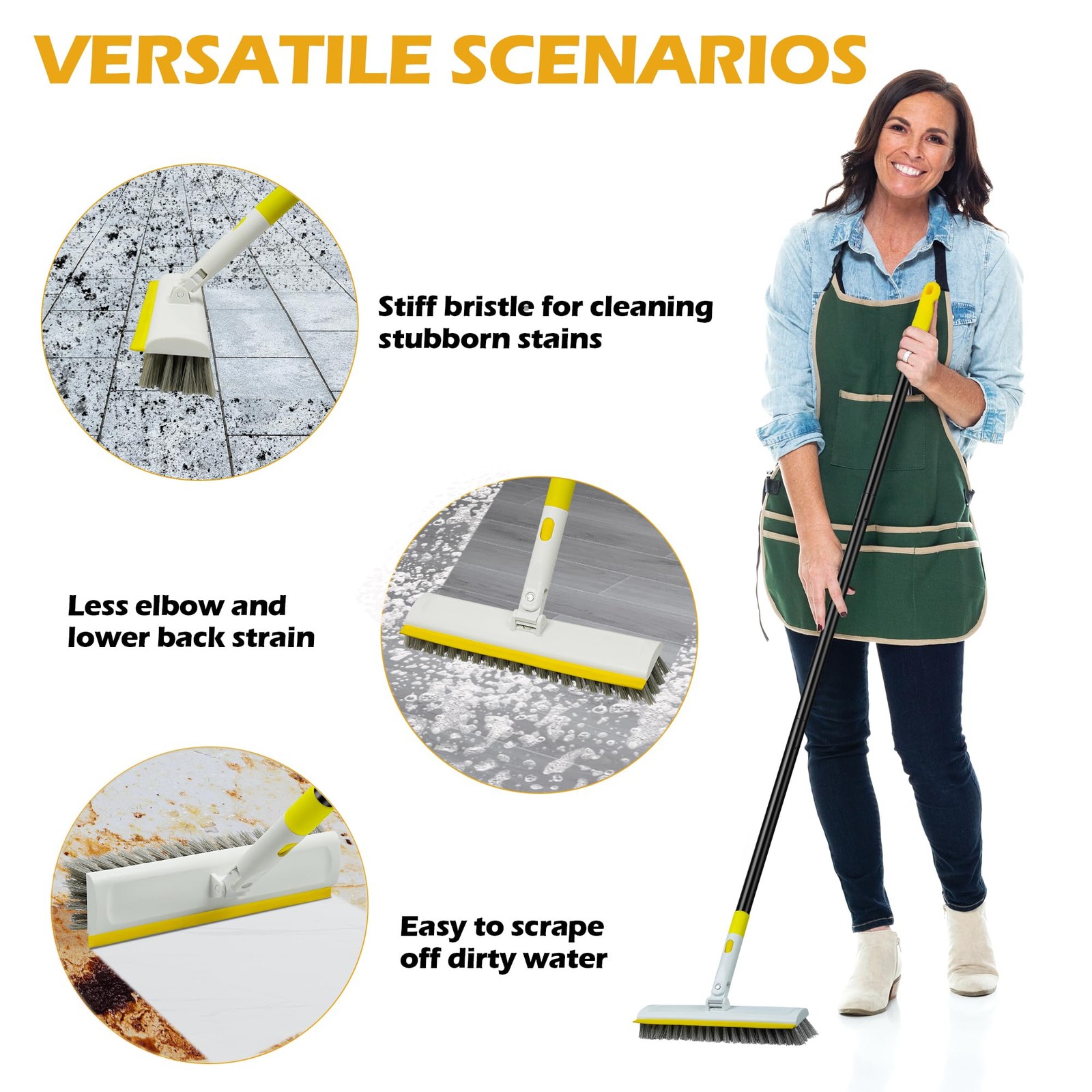 Floor Scrub Brush with Long Handle for Bathroom Kitchen Deck Tile Tub Floor