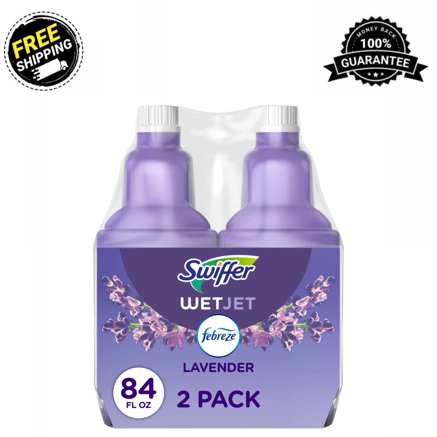 Swiffer Wet Jet Solution Refill, Lavender, 2 x 42.2 fl oz, 2 Pack