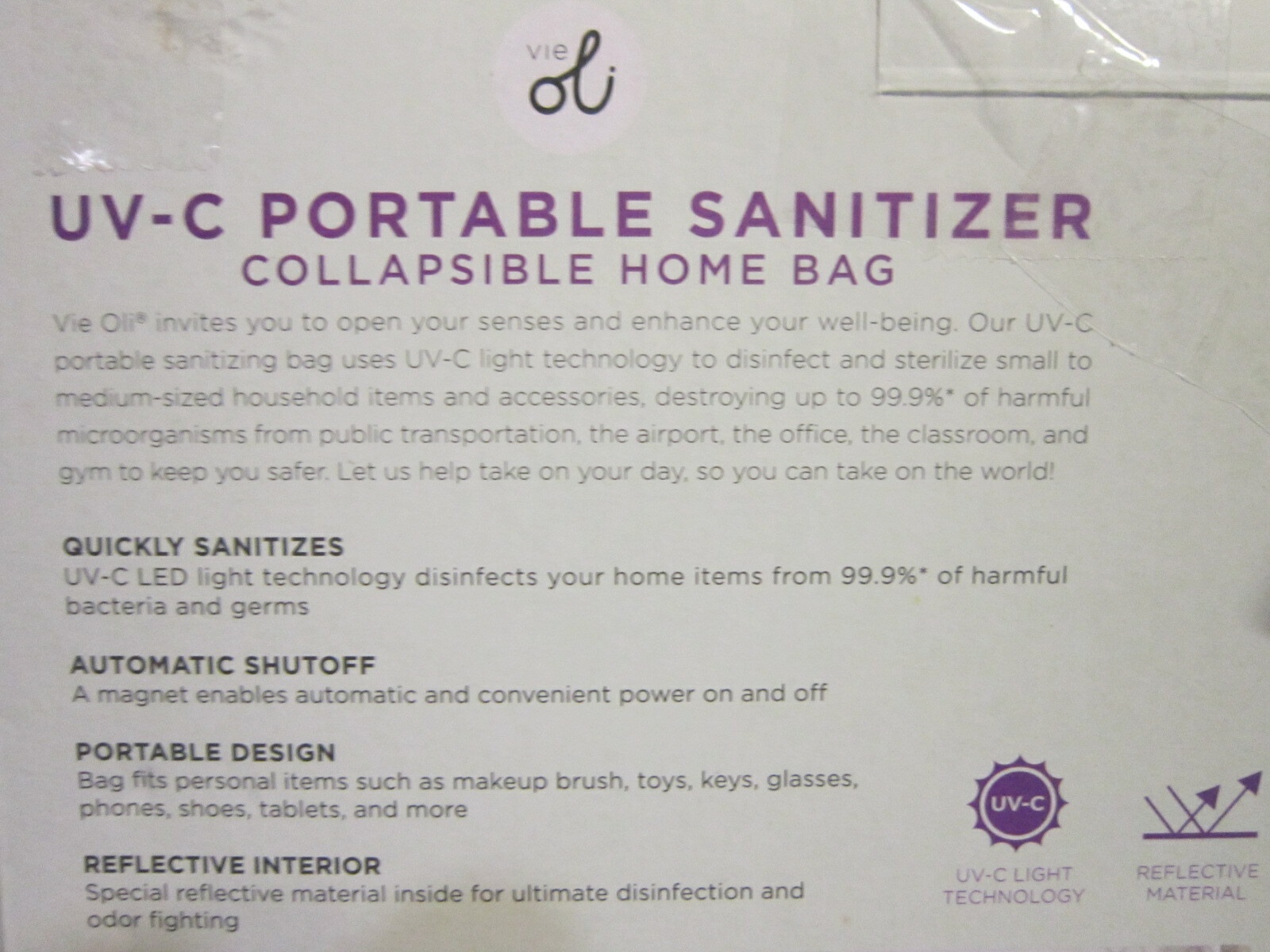 Vie Oli UV-C LED Portable Sanitizer Collapsible Travel Bag Open Box