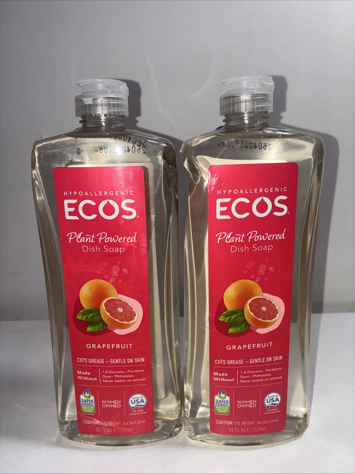 2 Ecos Plant Powered Dish Soap, Grapefruit,25fl Oz Each/ New Slight Damaged