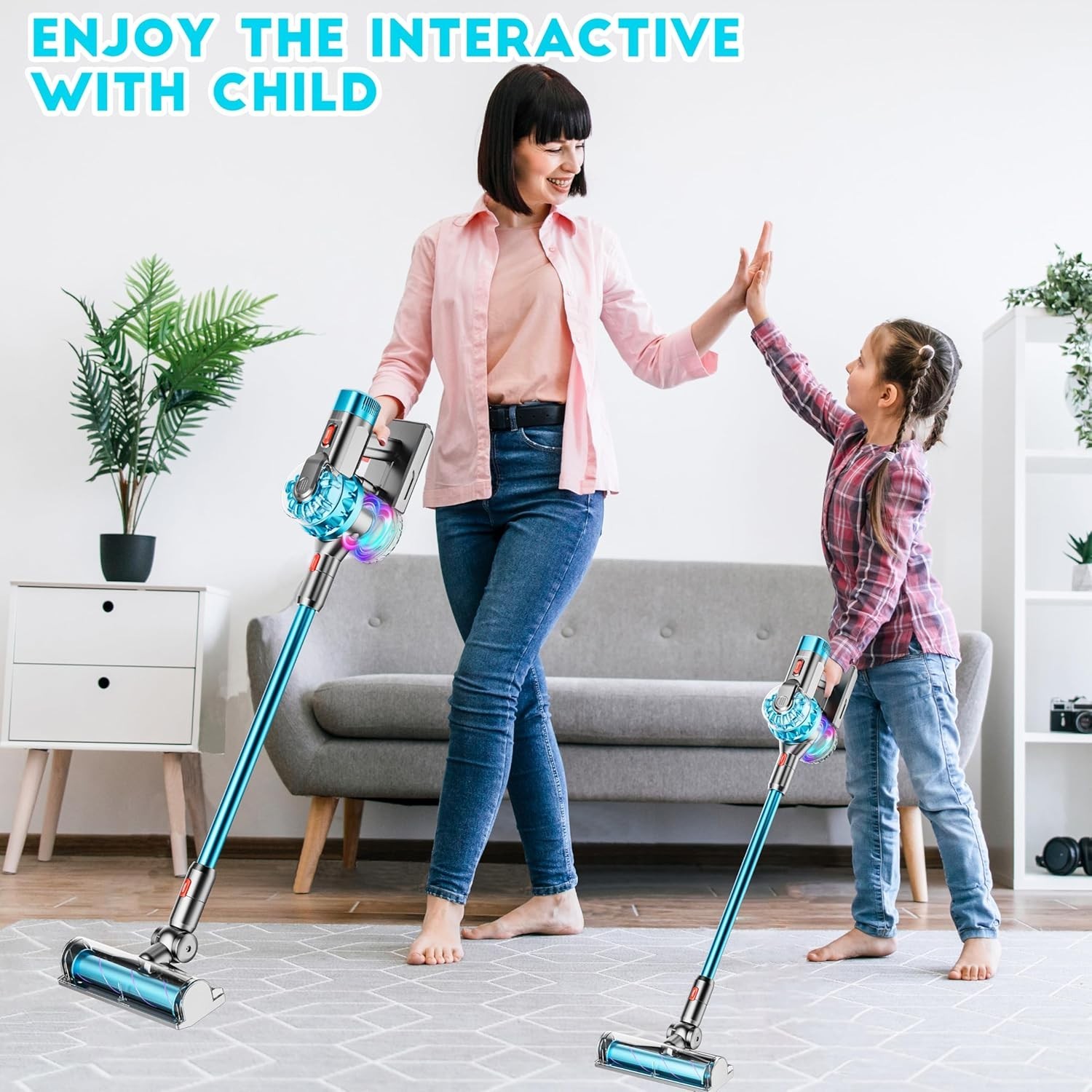 Kids Toy Vacuum Cleaner Set with Real Suction and Light, 4-in-1 Pretend Play