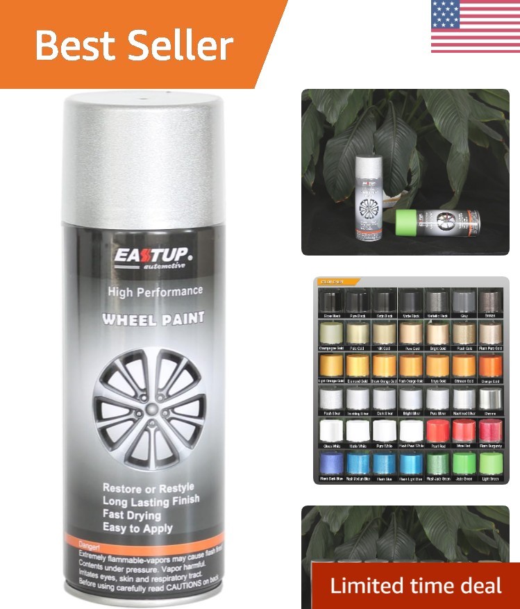 Metallic Acrylic Wheel Spray Paint – Flash Silver, 12.8 Oz, Quick Dry