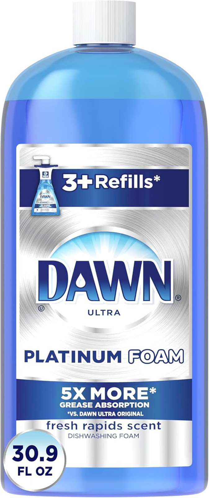 Dawn Dish Soap, Direct Foam Dishwashing Foam, Refill, Fresh Rapids Scent, 30.9 F