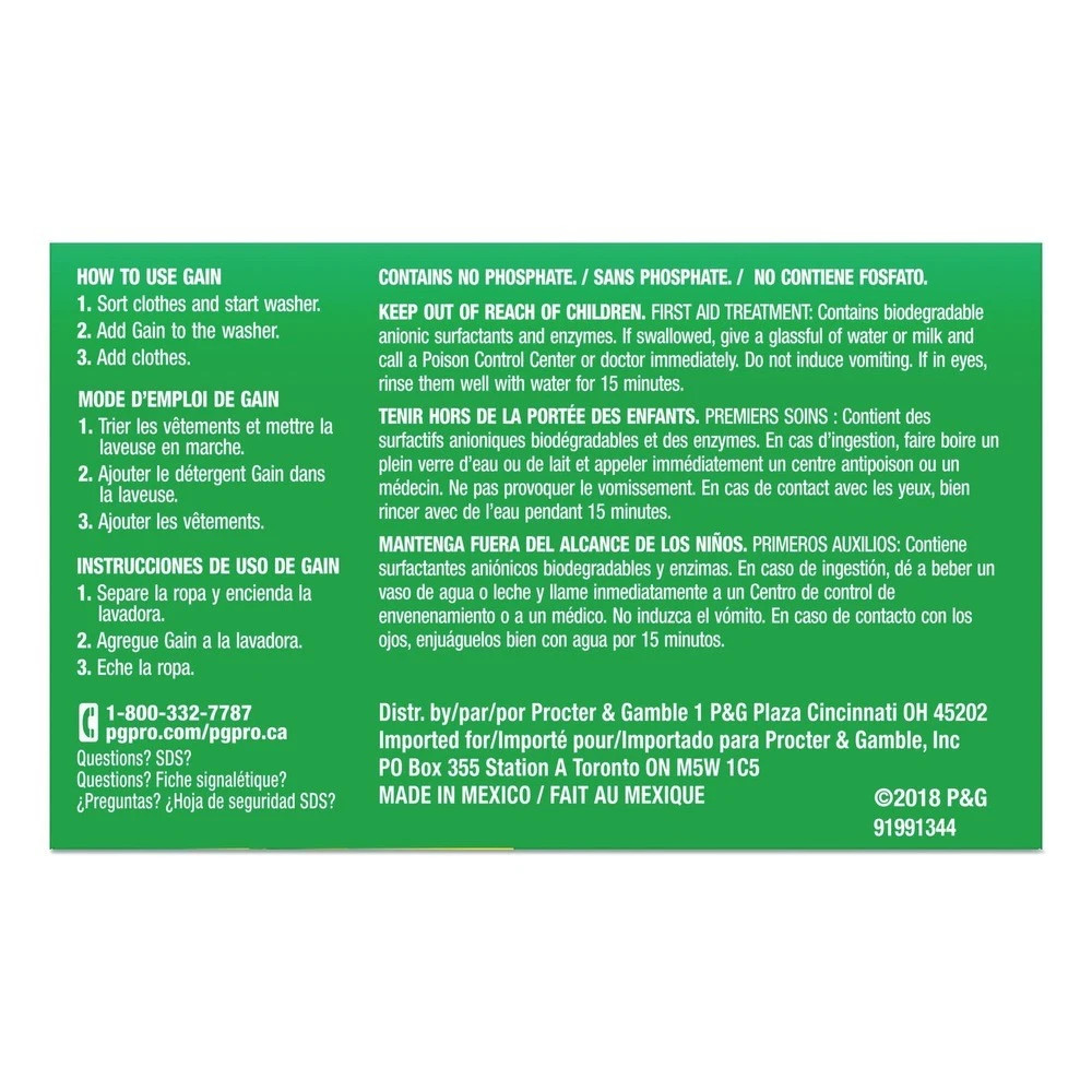 Gain 49338 Original Scent Powder Laundry Detergent 1.8 oz 156 Boxes/Carton New