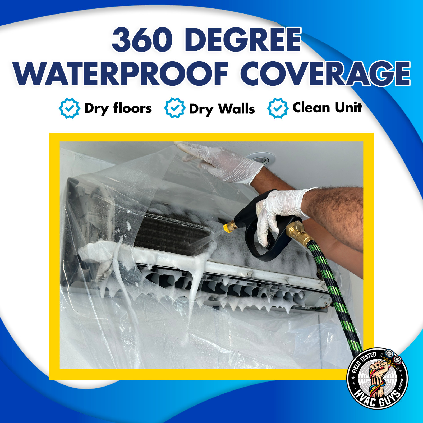 HVAC Guys Mini Split Coil Cleaner Kit w/Cleaner | 360 Degree Waterproof Coverage