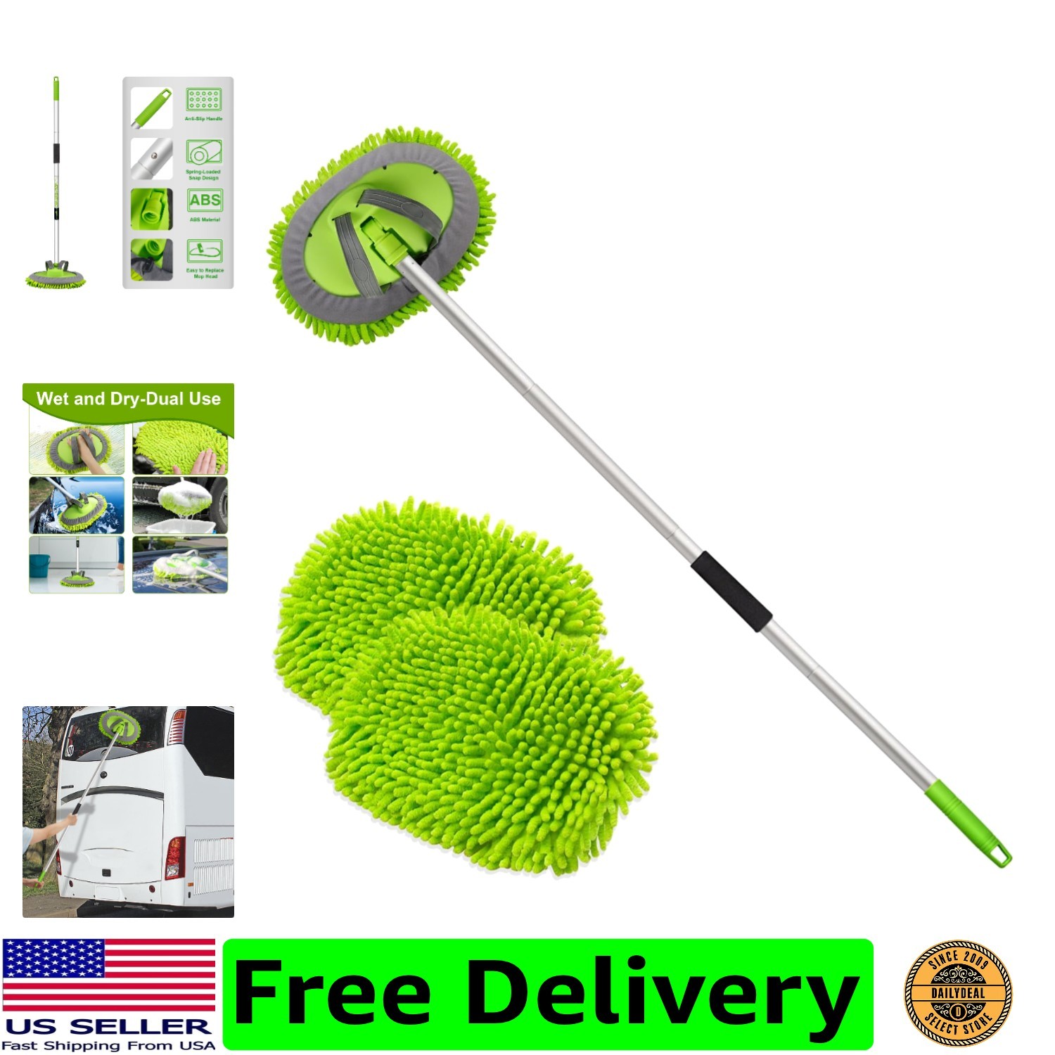 62″ Microfiber Car Wash Brush Mop Kit Mitt Sponge with Long Handle Car Cleani…