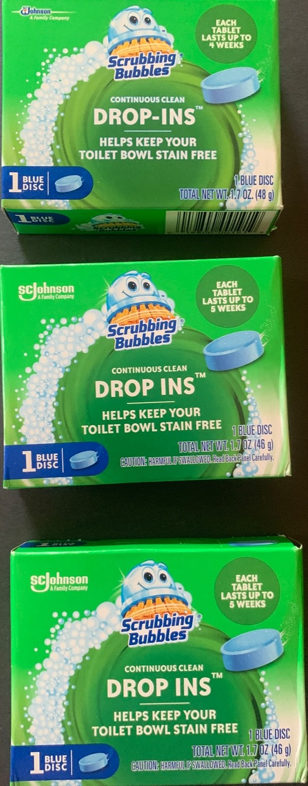 Scrubbing Bubbles Toilet Cleaning Drop-Ins Tablet – 1.7 Oz New Sealed. Lot of 3.