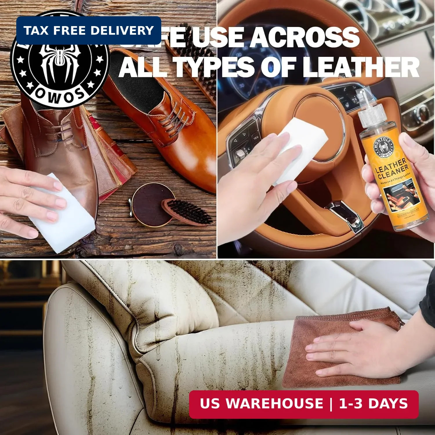 Wontolf Leather Cleaner and Conditioner Non-Toxic Gentle Total Interior Cleaner