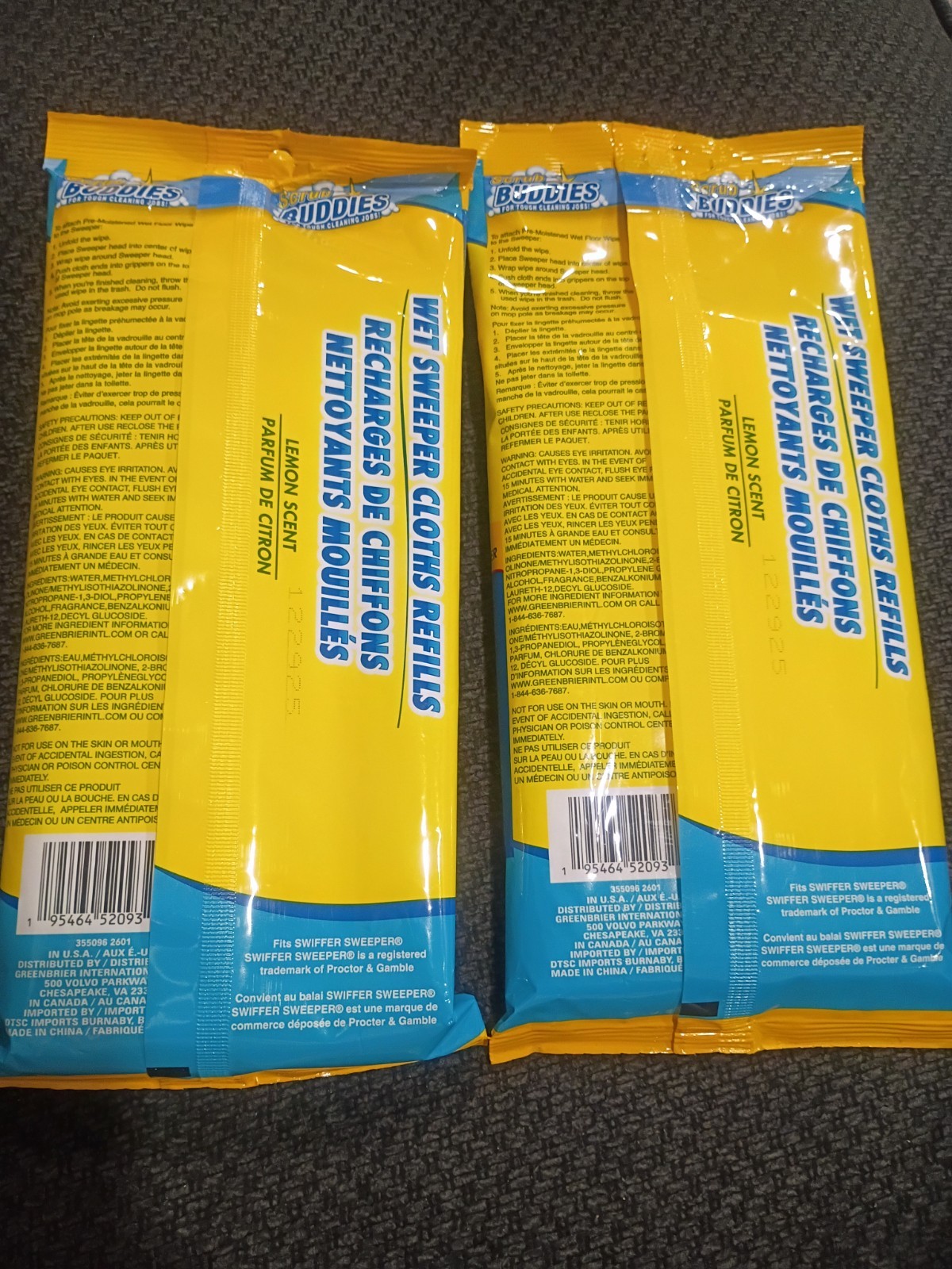 Scrub Buddies 2 Set Wet Sweeper Cloth Refills 20 Ct Each Lemon Scent