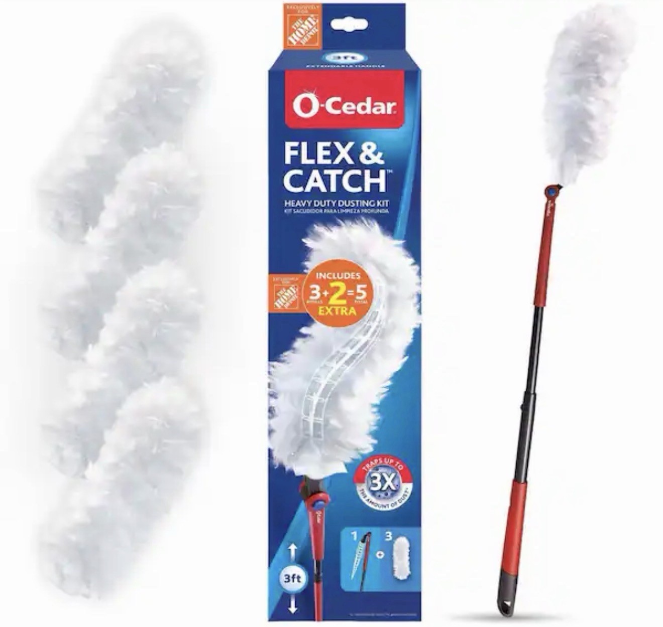 Flex and Catch Heavy Duty Dusting Kit Extendable Handle 3 ft w/ 5 Refills