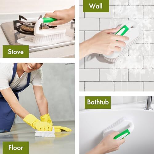 Scrub Brush for Cleaning Comfort Grip Shower Scrubber Stiff 2-Pack Green+green