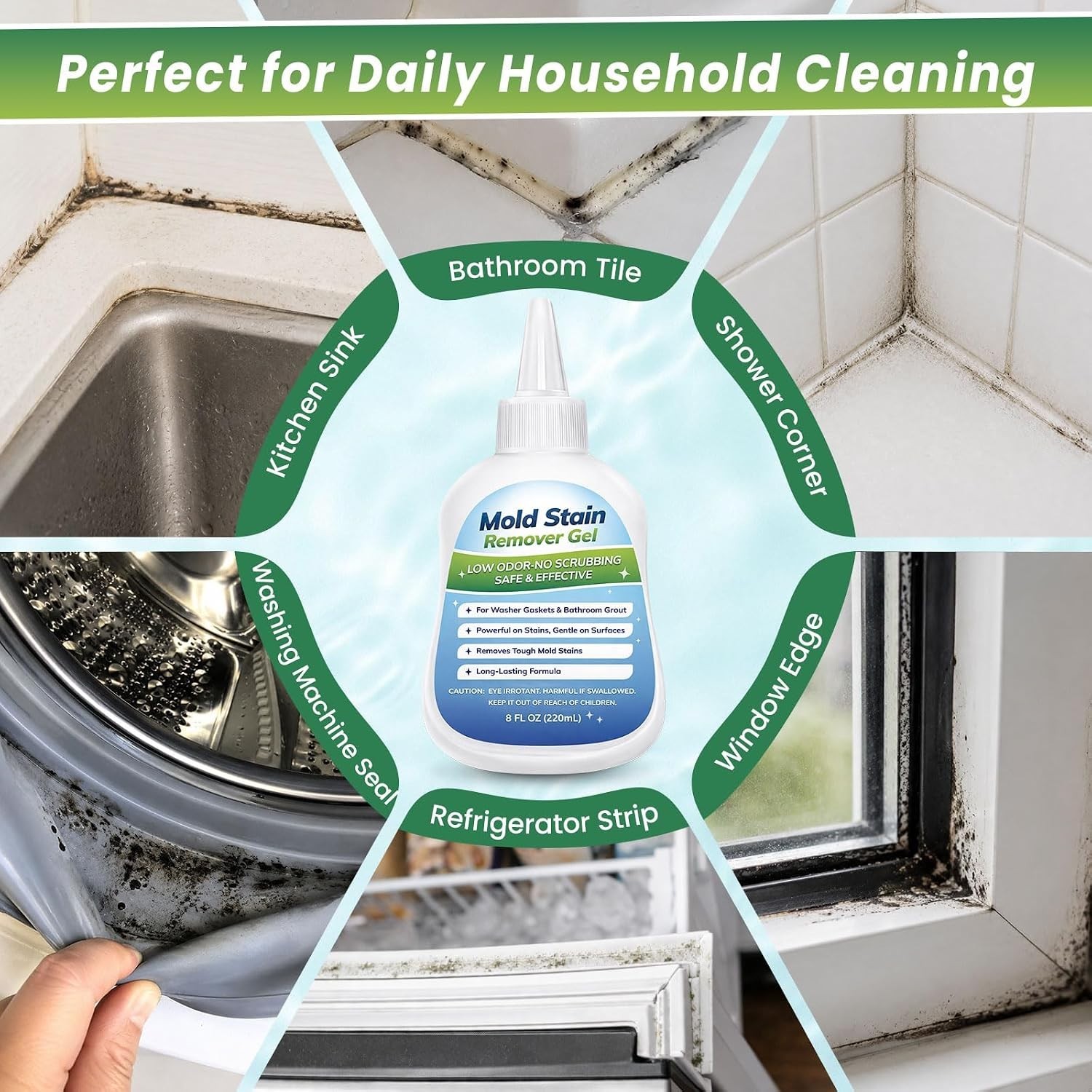 Mold-Stain Remover Gel for Washing Machine Seal & Bathroom – Low Odor Gel for…