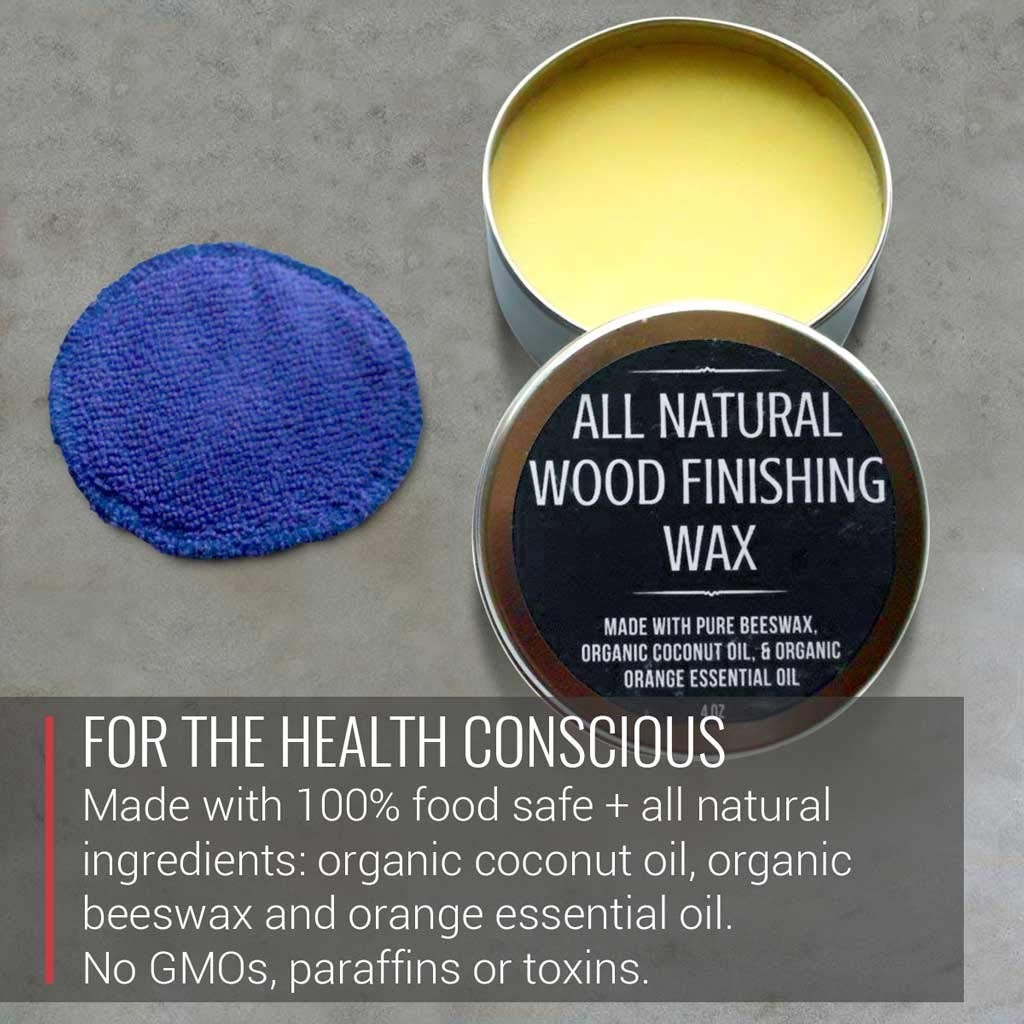 Wood Wax – Applicator included – made with Coconut Oil and Beeswax – Food – f…