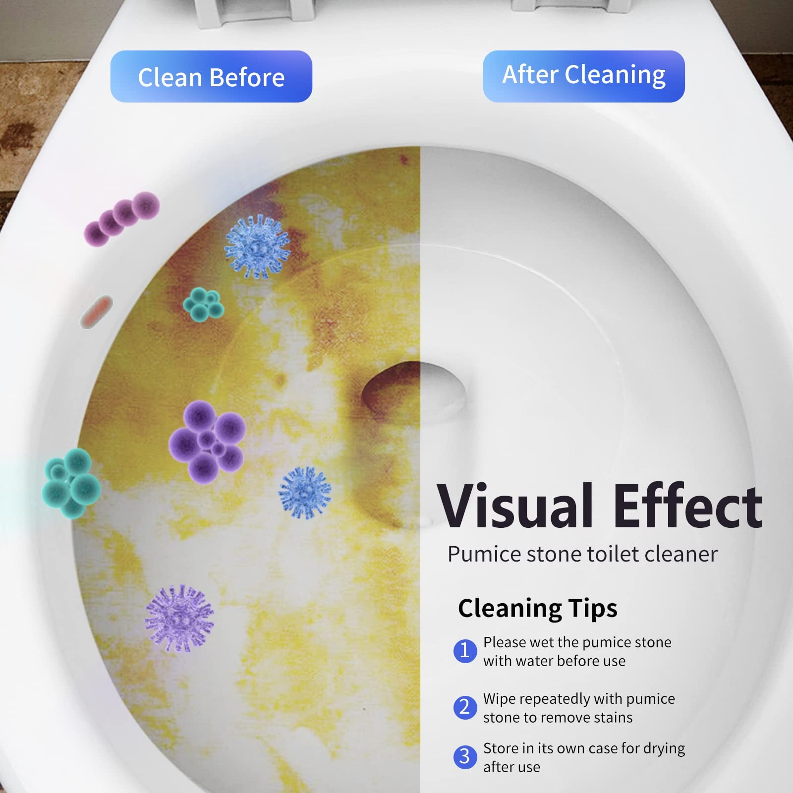 Toilet Bowl Cleaner Pumice Stone -Hard Water Stain Remover with Ergonomic Han…