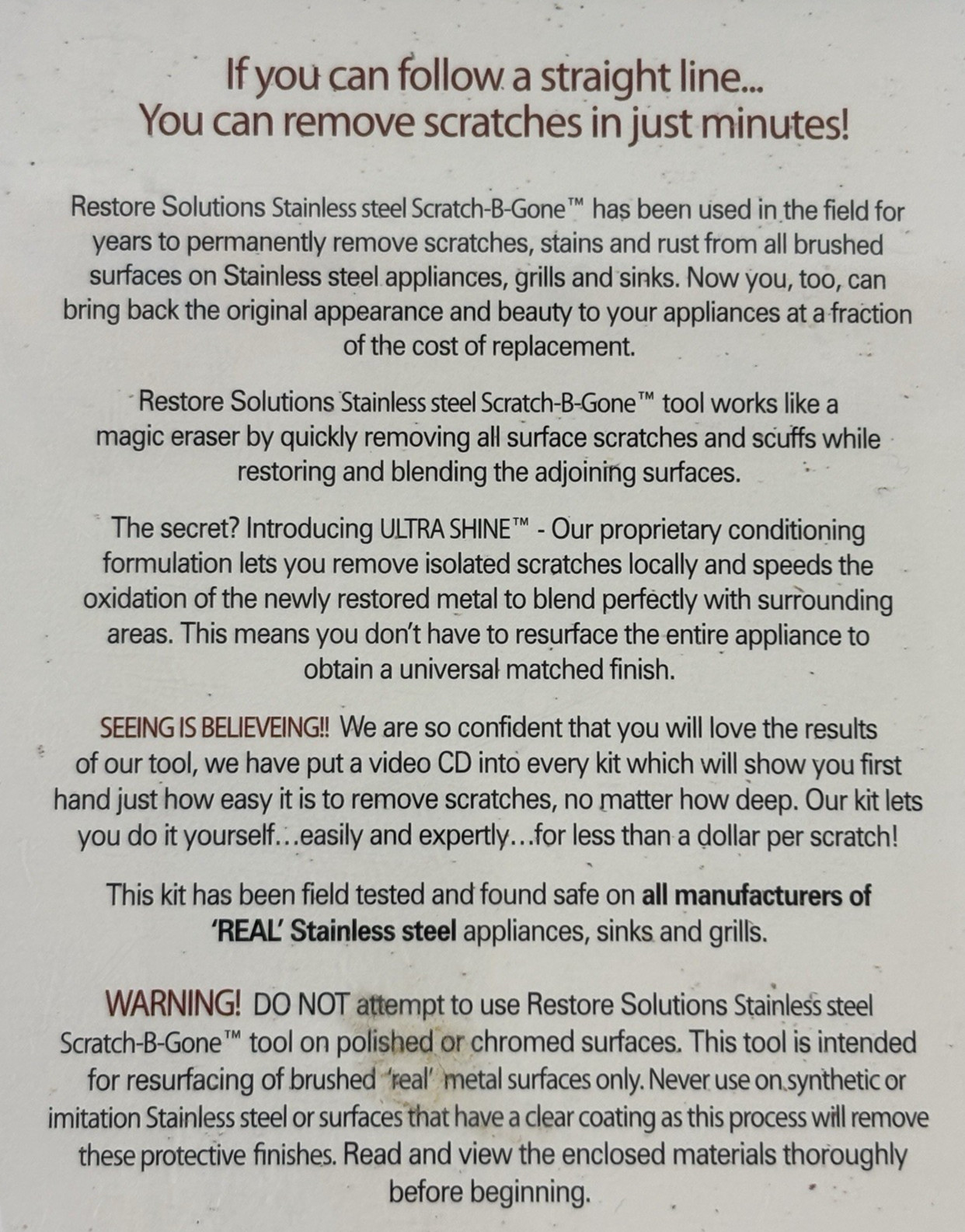 Scratch-B-Gone Stainless Steel Repair Kit Restore Solutions Professional / Home