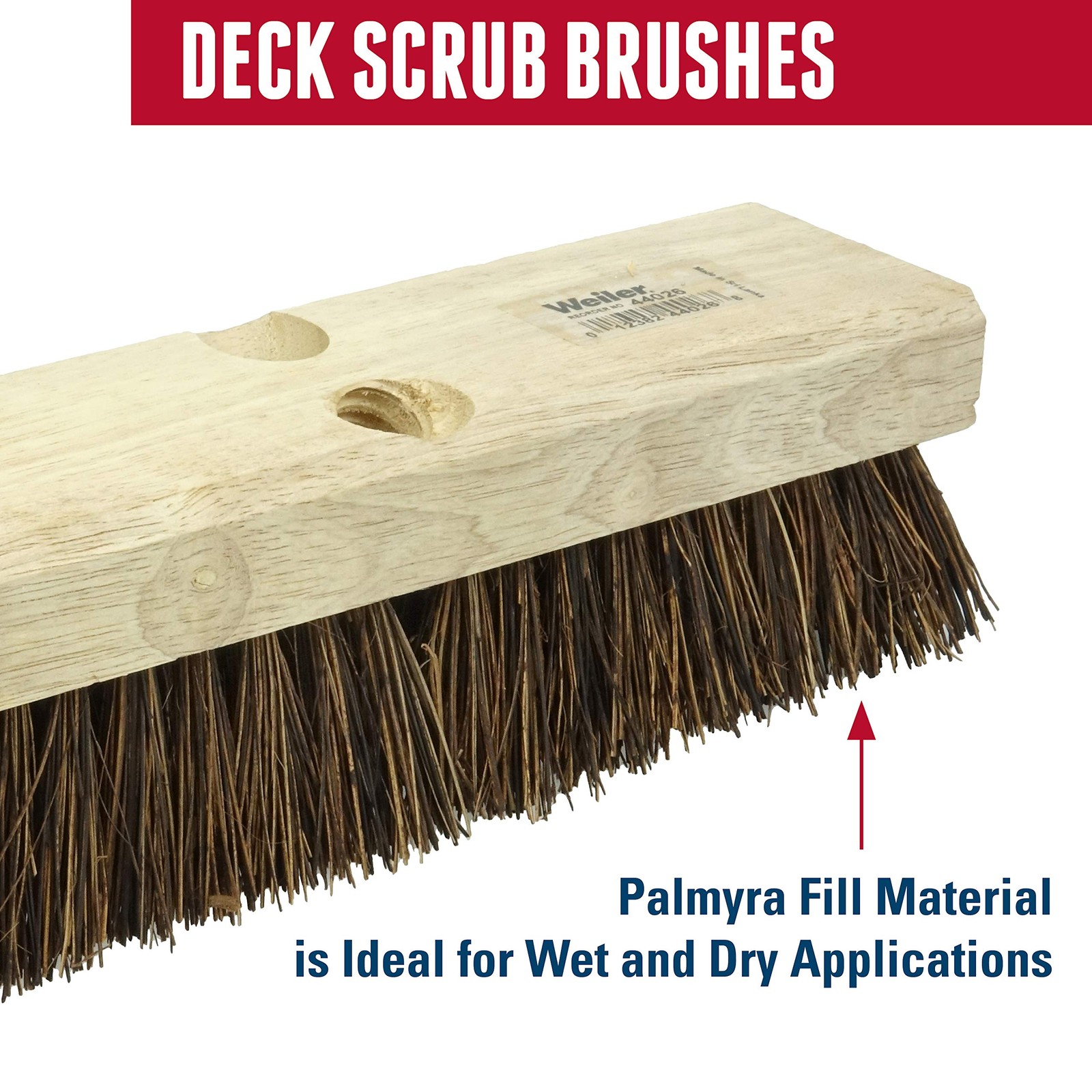 Weiler 44026 Heavy Duty Deck Scrub Brush with Natural Palmyra Bristles for Woode