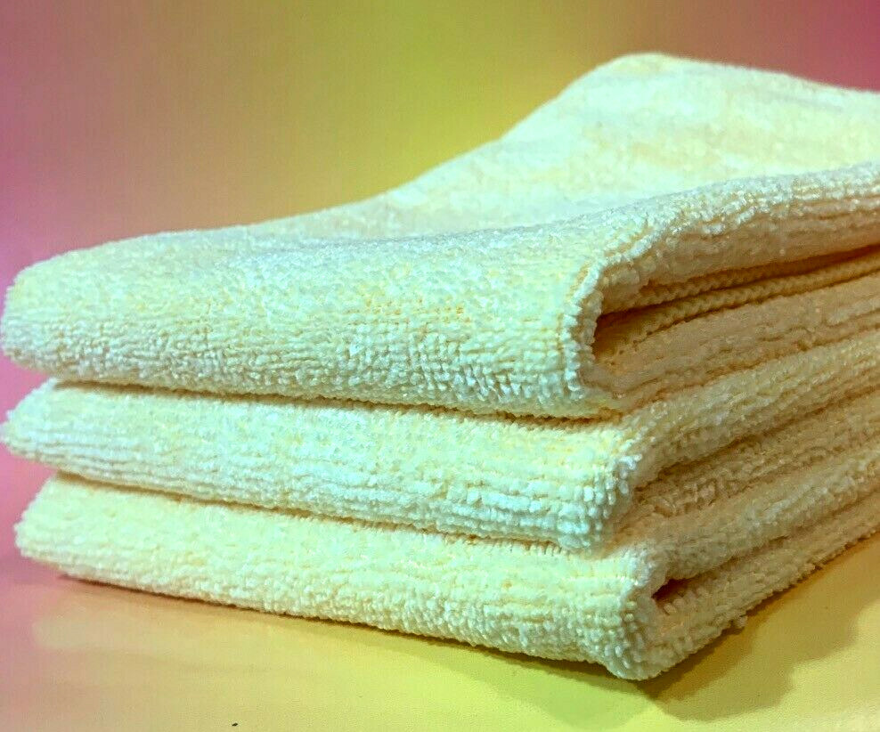 3 YELLOW MICROFIBER CLEANING WASH CLOTH TOWEL RAG 16″x16″ 300GSM DISHES GLASS