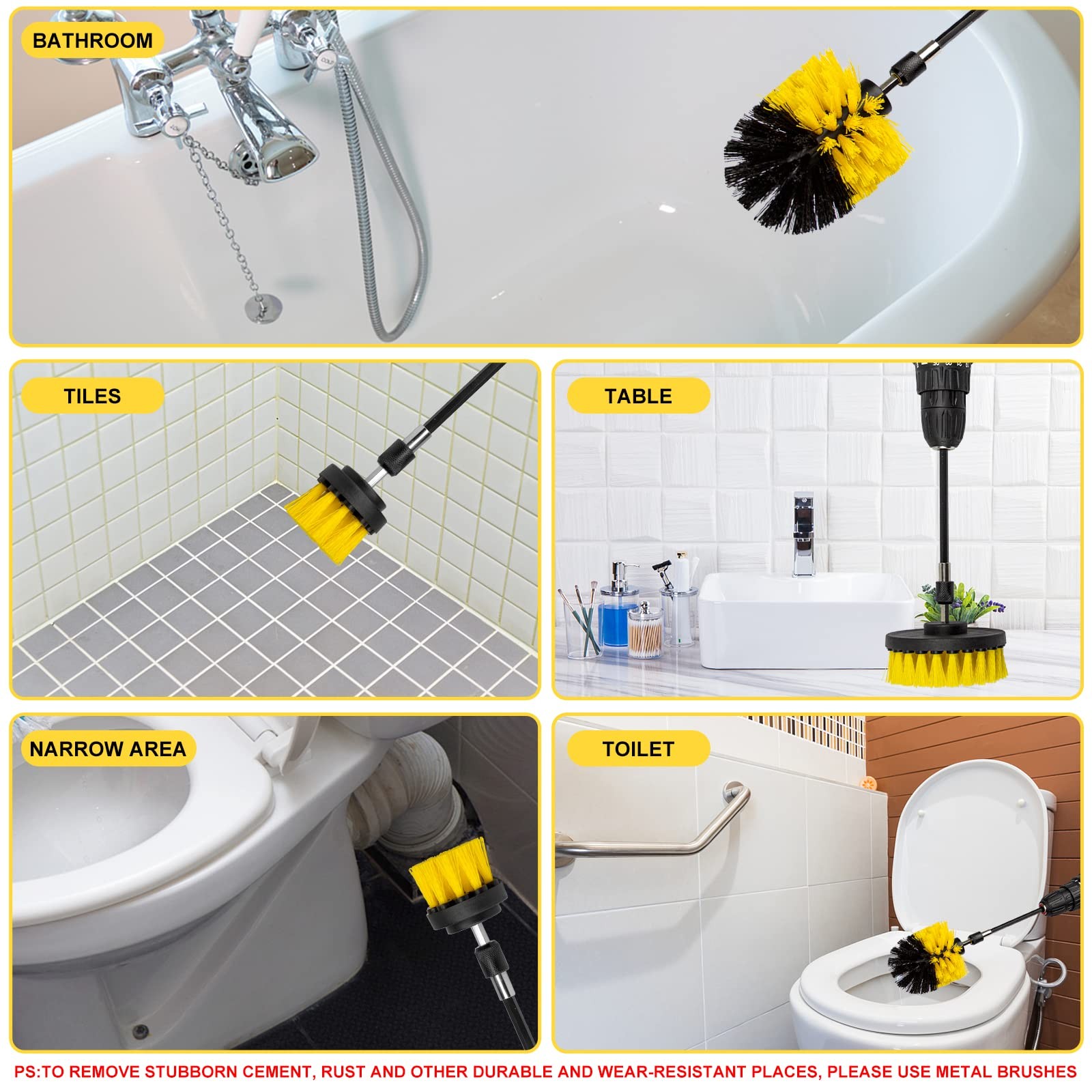 Drill Brush Attachment Kit 3piece Cleaning Set For Bathtubs Showers Tiles Carpet