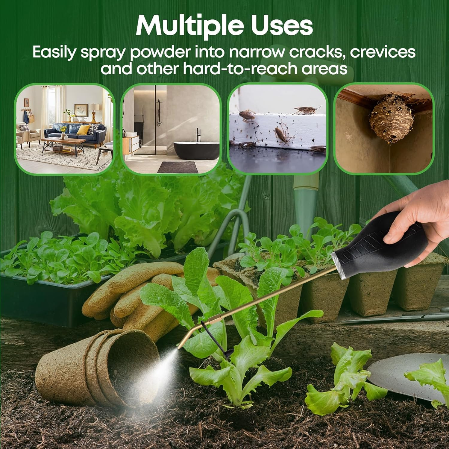 Powder Duster,Diatomaceous Earth Applicator, Large Bulb Duster with Long Metal T