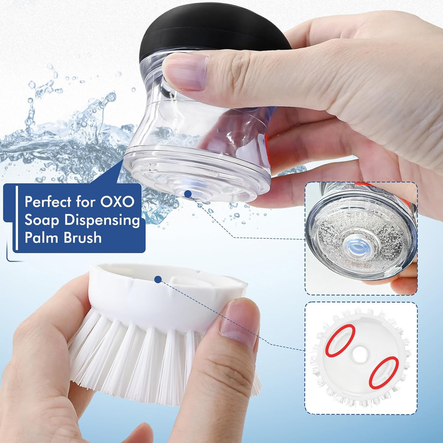 Palm Brush Refills for OXO Soap Dispensing Dish Brush | 4 Pack Cleaning