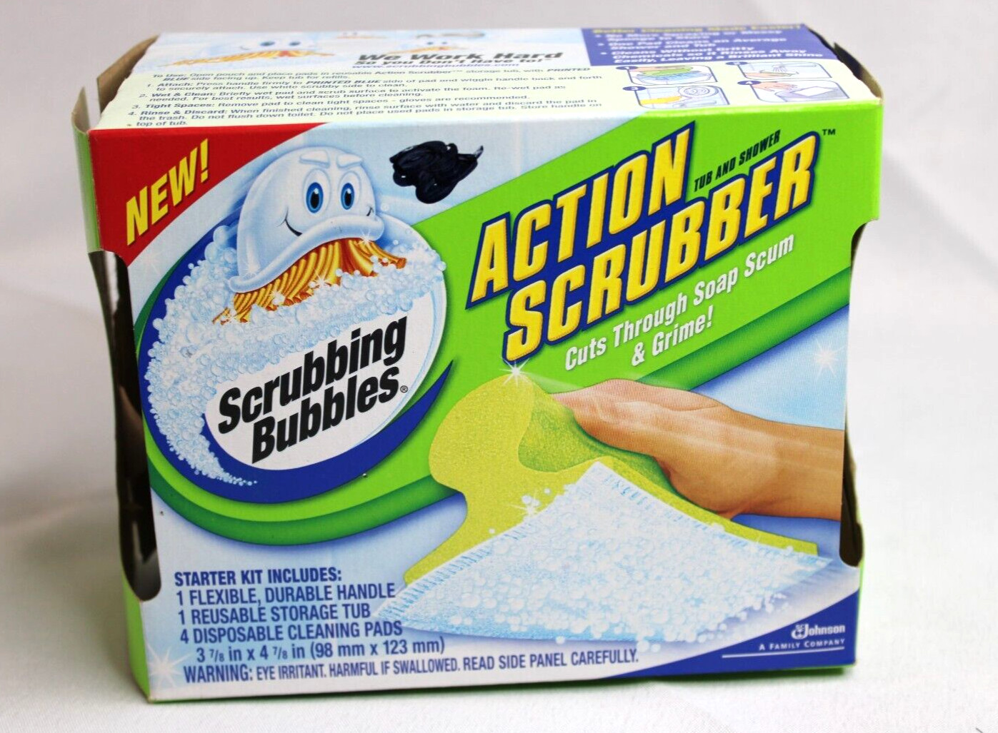Scrubbing Bubbles Action Scrubber Tub & Shower Starter Kit 4 Pads Handle – NOB
