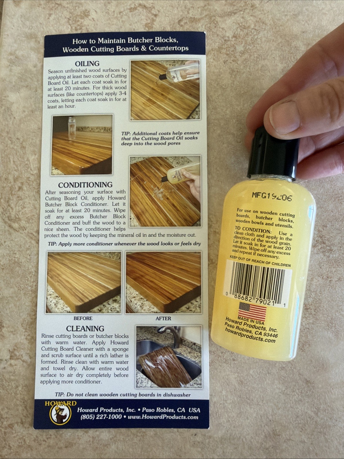 Howard BUTCHER BLOCK CONDITIONER 2oz. Wood Cutting Board Utensils Food Grade