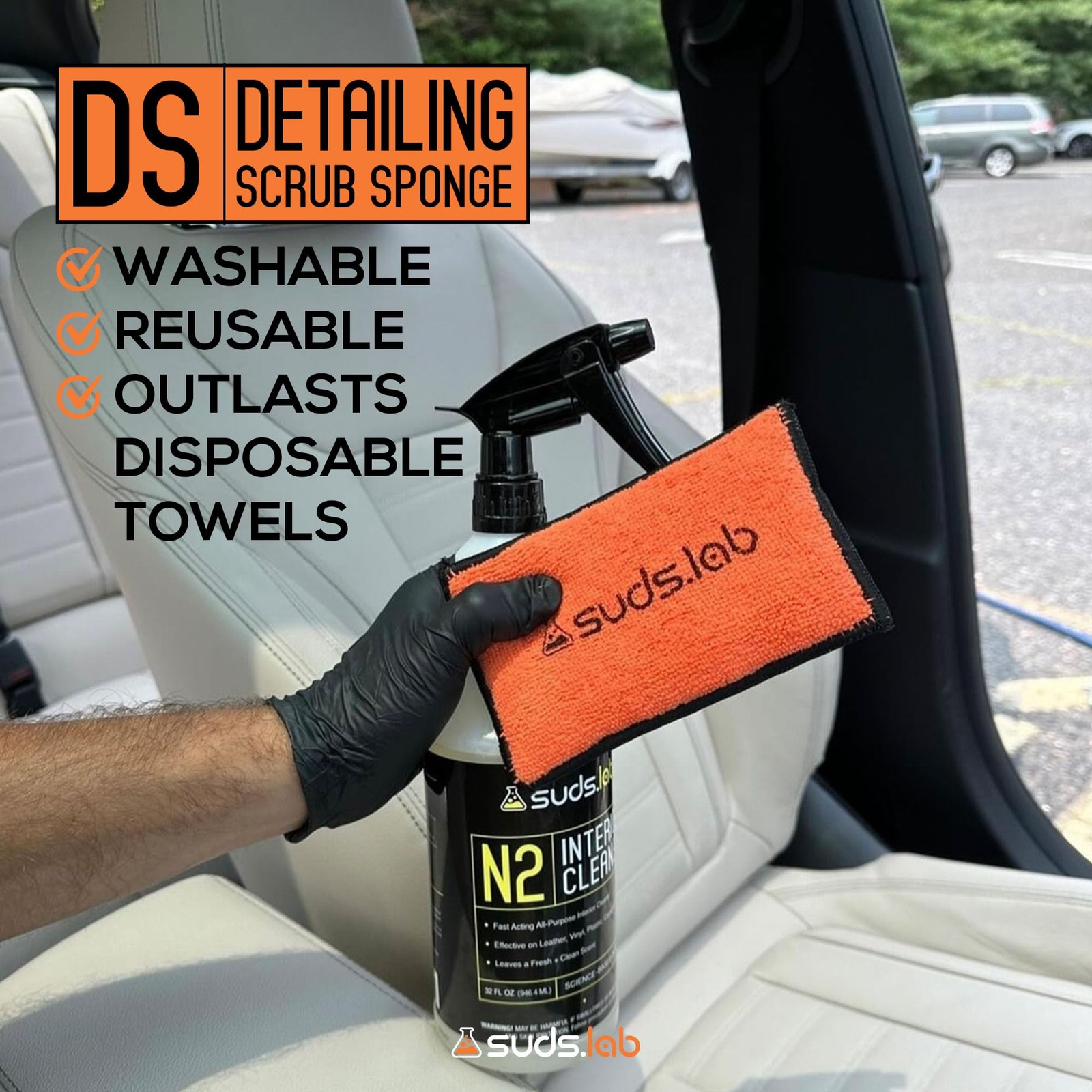 Suds Lab DS Microfiber Detailing Scrub Pad 3 Pack – Car Interior Cleaning & D…