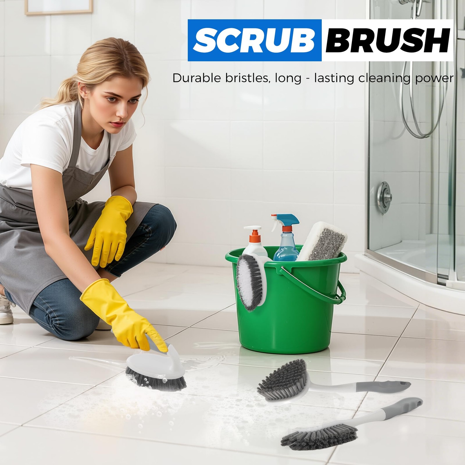 3 Pack Heavy Duty Scrub Brush Set for Household Use, Long Scrub Brush, Handheld