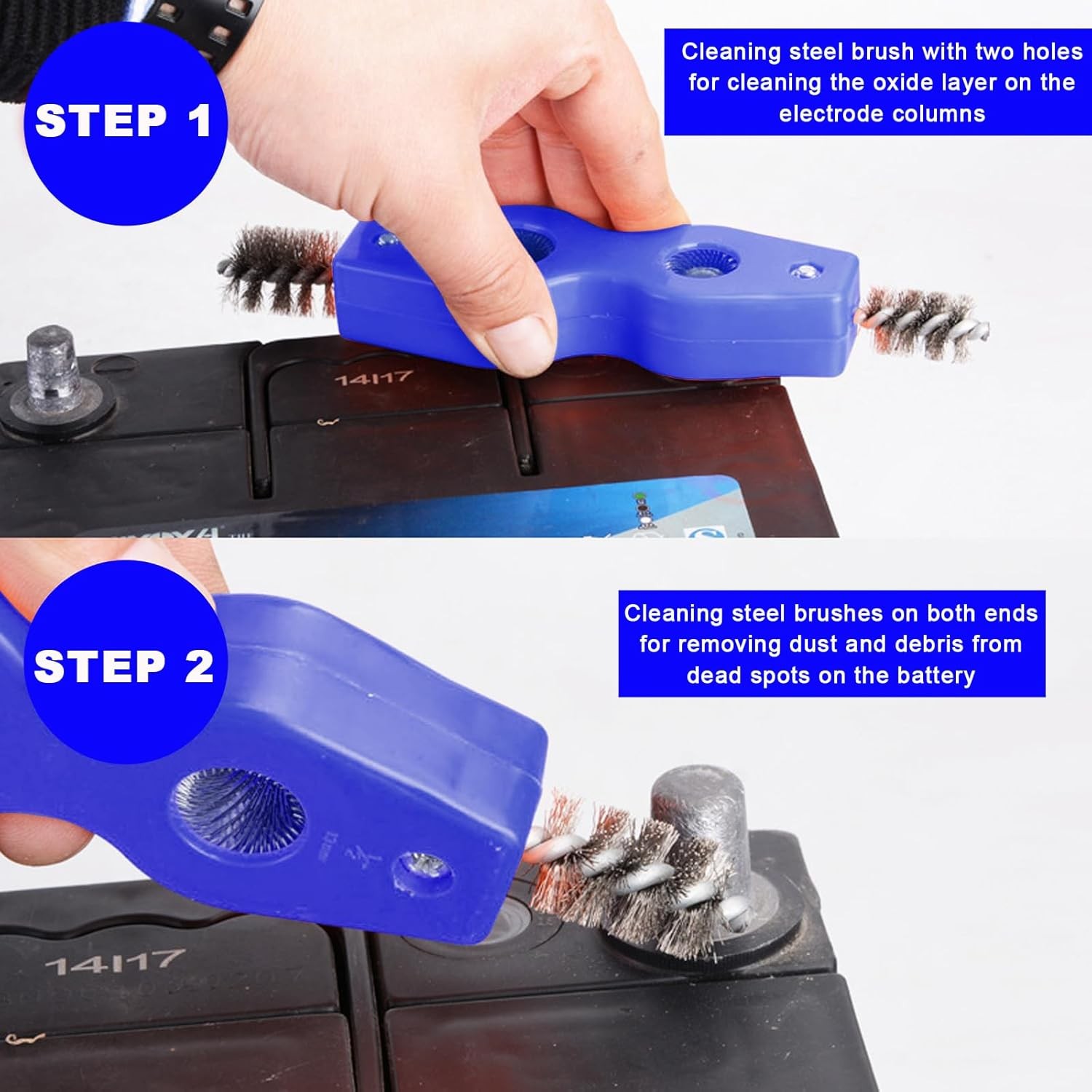 Battery Terminal Cleaning Brush, 4 in 1 Anti-Corrosion Car B Color: Black+Blue