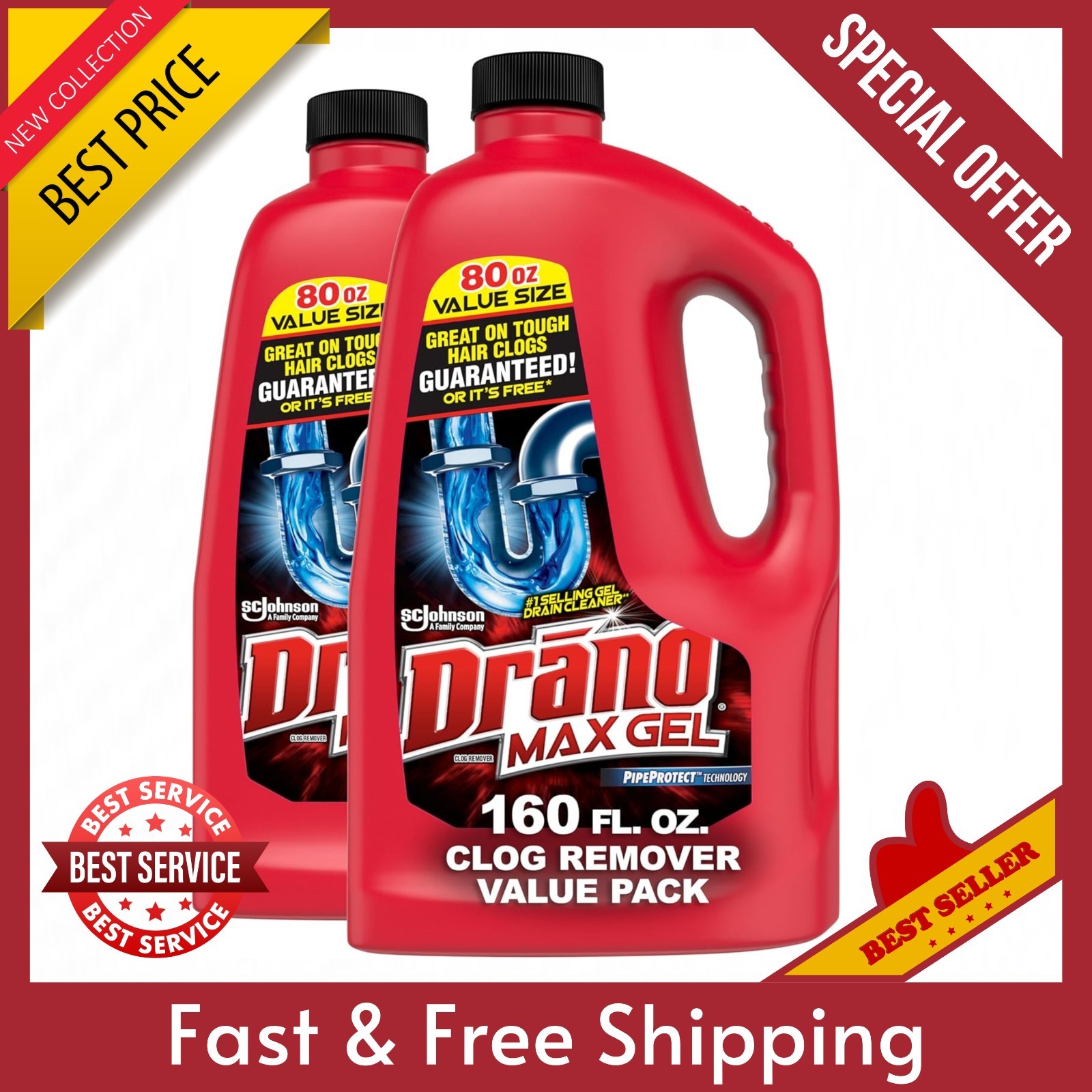 Drano Max Gel Drain Clog Remover and Cleaner for Shower or Sink Drains,80/160 Oz