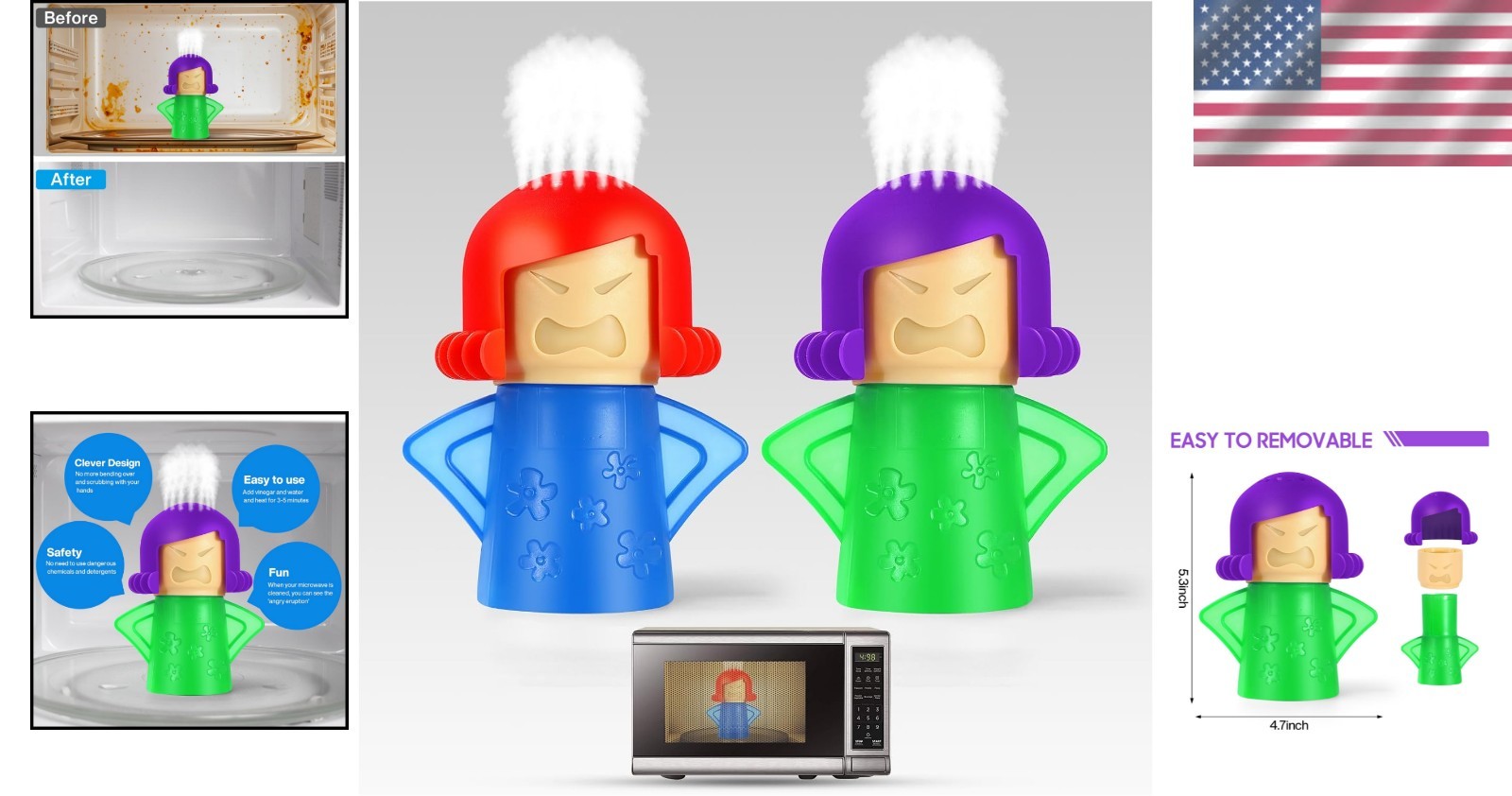 Fast & Easy Microwave Steam Cleaner – 2 Pack with Fun Design and Safe Handles