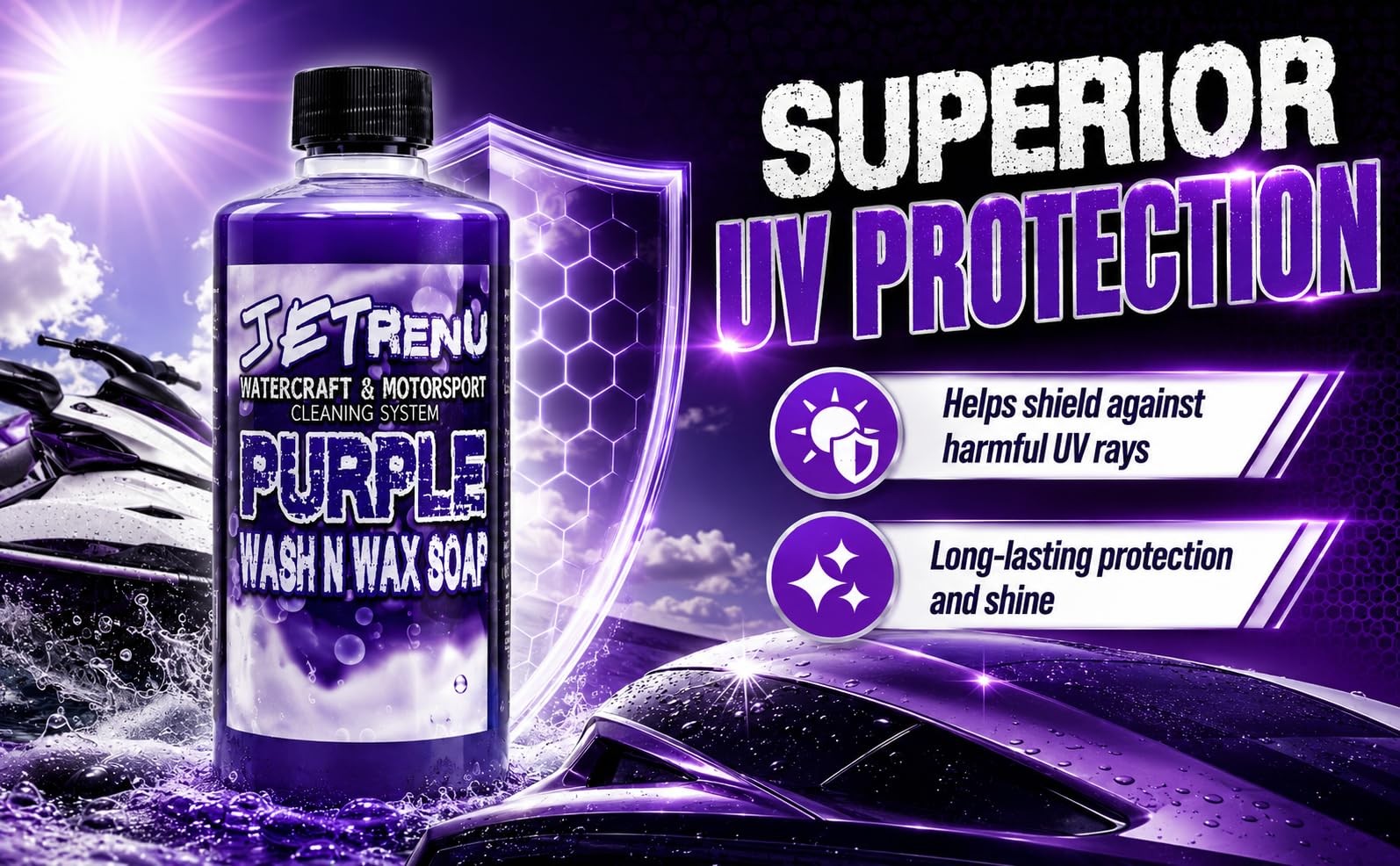 Jet Renu Purple Wash and Wax – 1 Gallon – High Foaming Car Wash Soap with Bra…