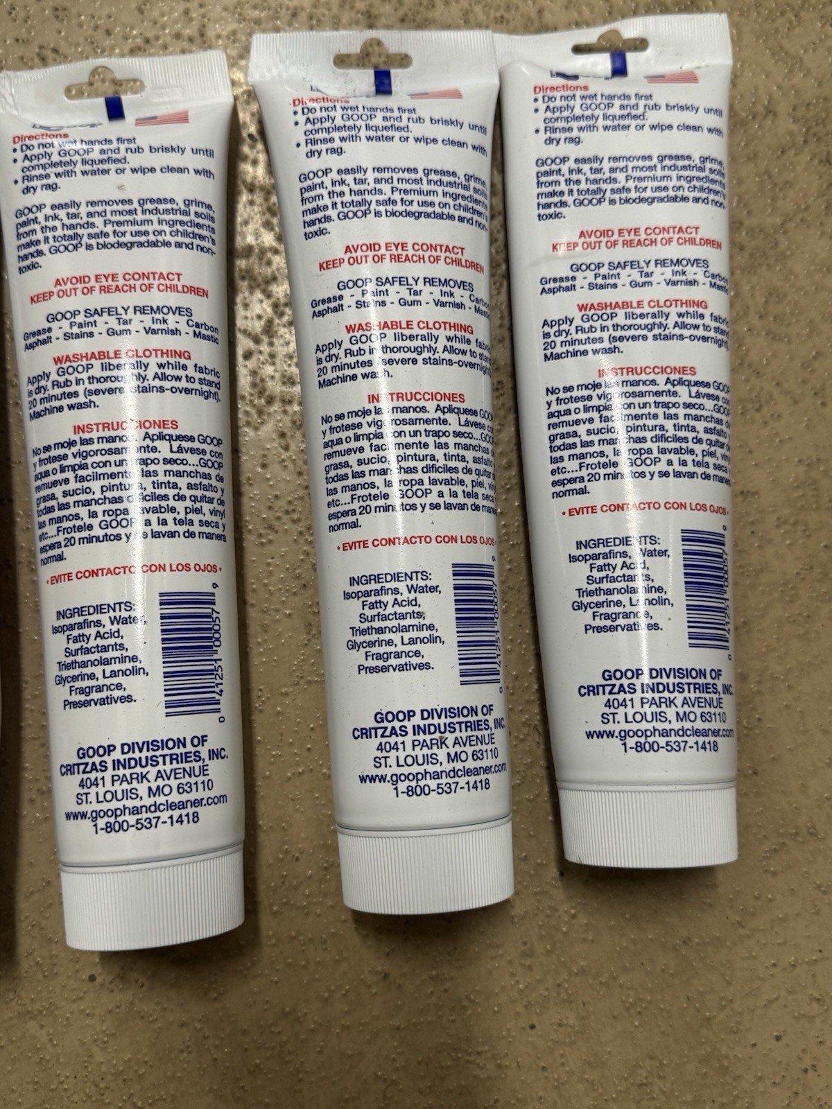 4 PACK GOOP Multi Purpose Hand Cleaner – Waterless 10.5 oz Tube Lot