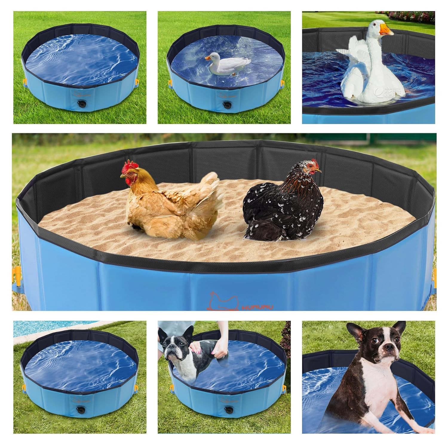 Chicken Dust Bath Tub (32” D * 8” H), Foldable Design, Extra-Tough PVC, Dust B