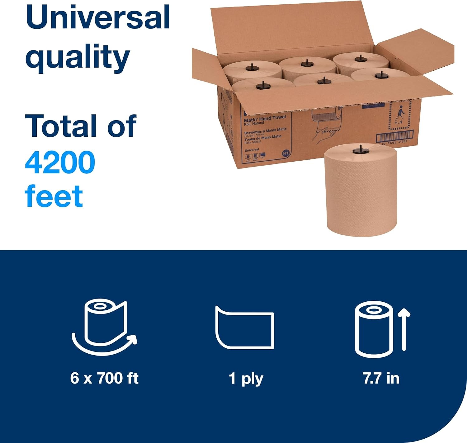Tork Matic Paper Hand Towel Roll Natural H1, Universal, 100% Recycled Fiber, 6